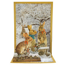 Pop-up Snowy Bunnies with Bows Christmas Card ~ England